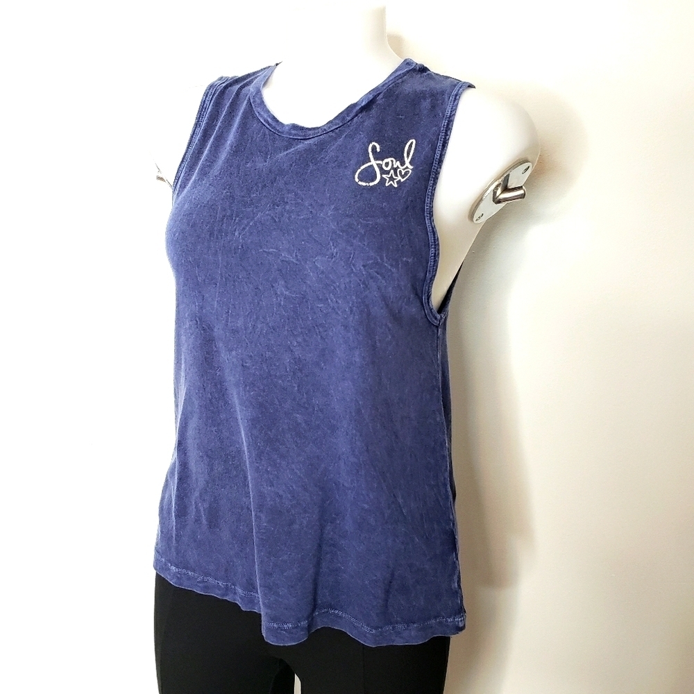 Soul Cycle Soul heart star tank blue mineral wash